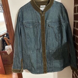 CJ Banks size 2x Denim Long Jacket with bronze brown trim